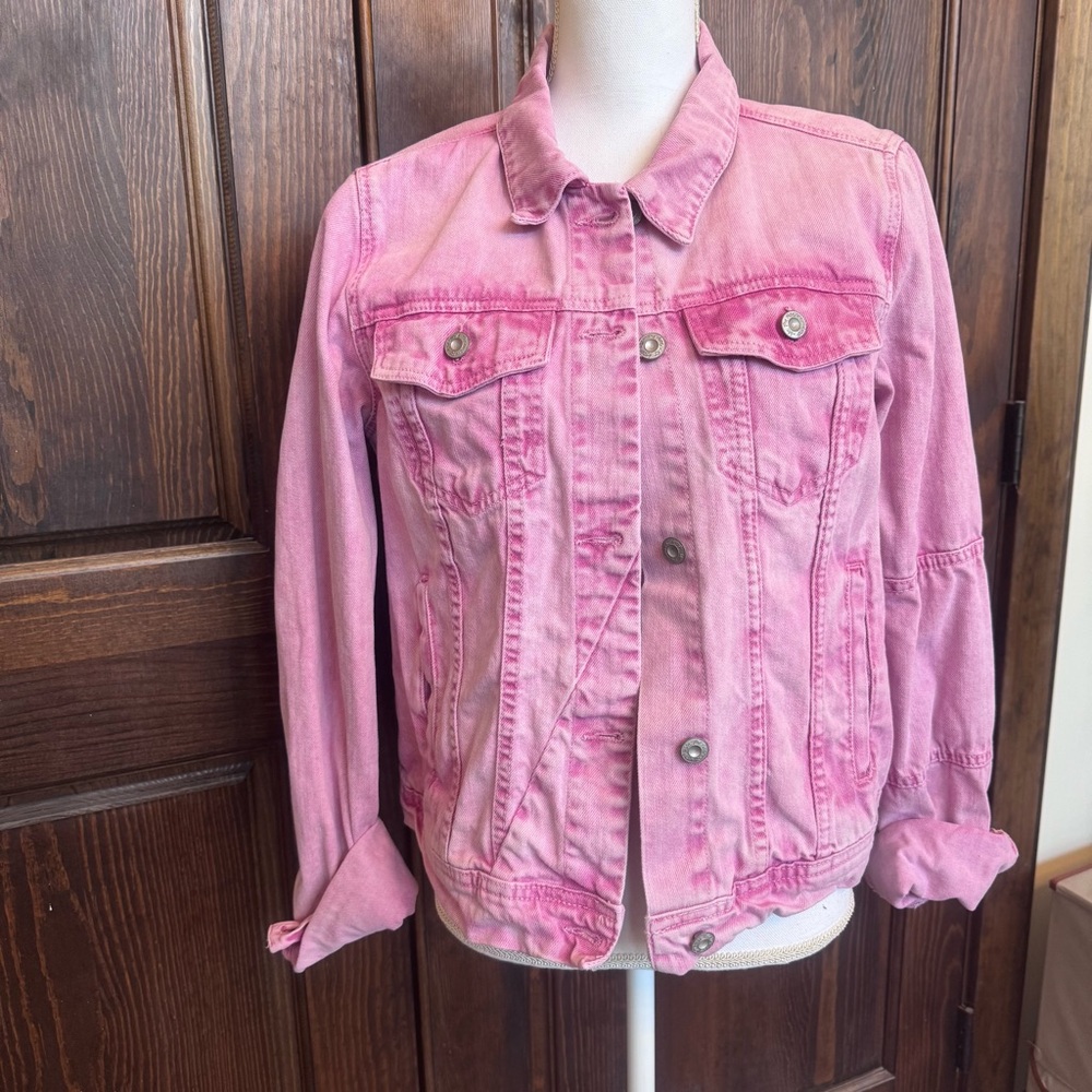 Free People  pink rumors acid wash denim jean jacket